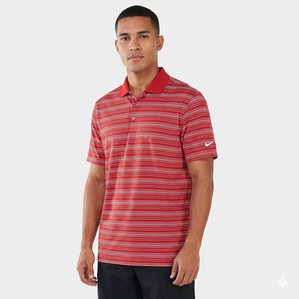 Nike Golf Dri-FIT Polo Shirt Mens Large Red White Striped Performance Tee